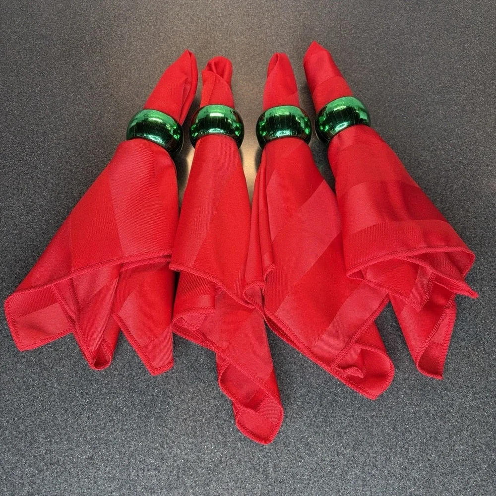 Christmas Red Napkins with Green Rings Dinner‎ Party 16x17 Crisp Linens Holliday